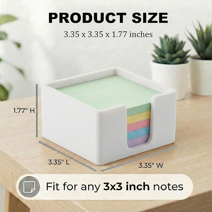 Silicone Sticky Note Holder for Desk - Modern 3x3 Inch Memo Pad Dispenser Post Note Holder, Minimalist Desk Storage Organizer for Office, Home, and School, White