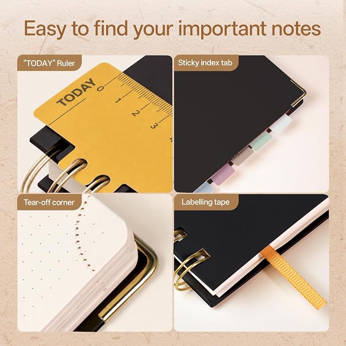POPRUN Dotted Journal Spiral Notebook, A5 Bullet Dot Grid Journals for Women Men, 120 GSM Thick Paper, 141 Pages Hardcover Notebooks for Journaling, Drawing, Writing, 5.75'' x 8.25'', Black
