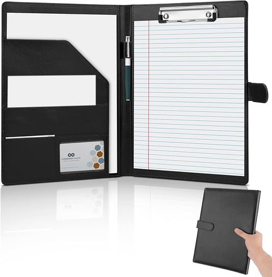 Professional Padfolio,Black Faux Leather Portfolio Binder | Includes clipboard,business card holder and document storage for office,conference,interviews,resume papers and business use