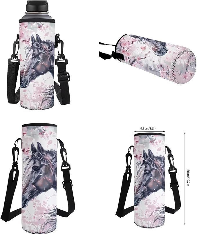 Ystardream Elementary Backpack for Girls Cherry Blossom Horse Kids Backpack with Lunch Box Water Bottle Sleeve Kids School Bookbag with Spacious Interior Storage for Student Book Bag Set