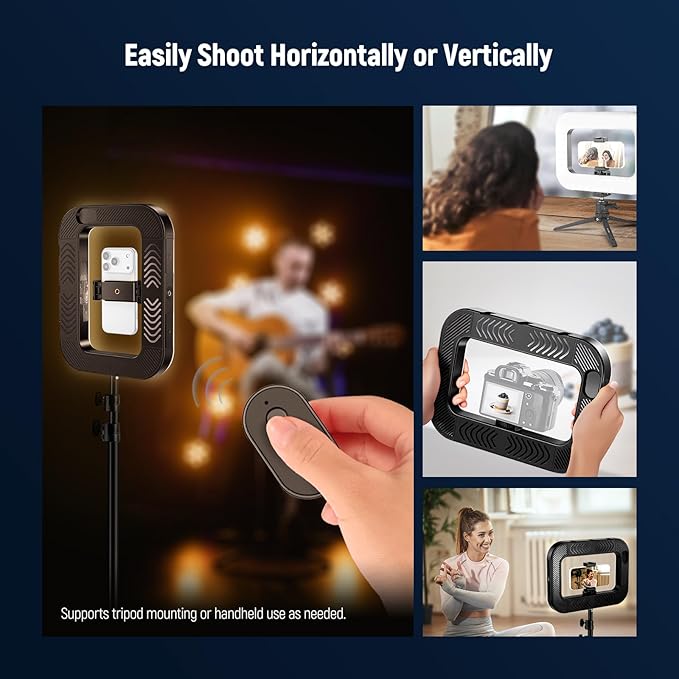 NEEWER Entry Level Version Phone Video Rig with Light, Handheld Stabilizer with 20W Bi Color LED Square Ring Light, 3 Cold Shoes/5200mAh Battery/CRI80+ for Selfie Streaming Vlog Recording, NL200B