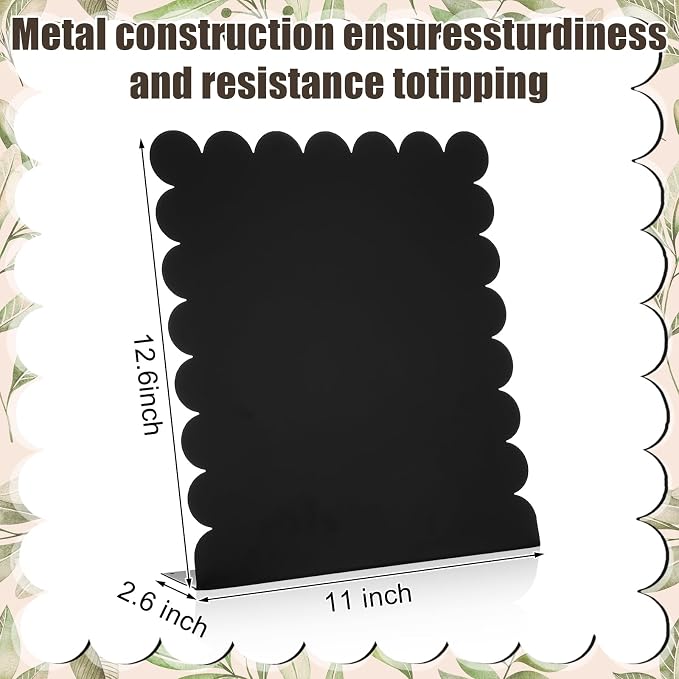 Gueevin 2 Pcs Magnet Board Standing Magnetic Metal Board for Desk and Wall Scalloped Magnetic Display Stand for Memos Photos and Documents Home Office School Desk Storage Decoration(Black,Medium)