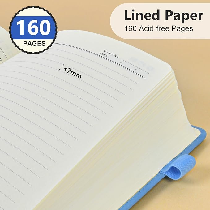PERCUN Lined Journal Notebook for Men & Women, 160 Pages Leather Journals for Writing, A5 Hardcover Notebooks for Note Taking, Work, School, Business, Travel,Daily Diary 5.9" x 8.5" (Blue)
