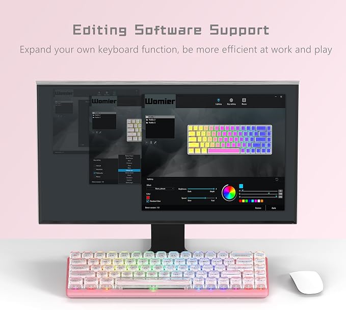 Womier 60% Keyboard Gaming Pink - Wired Creamy Mechanical Keyboard, WK68 Hot-Swappable RGB Custom Mini Key Board with Arrow Keys/Software Supported, Prelubrication Linear Switch (WK68-Pink)