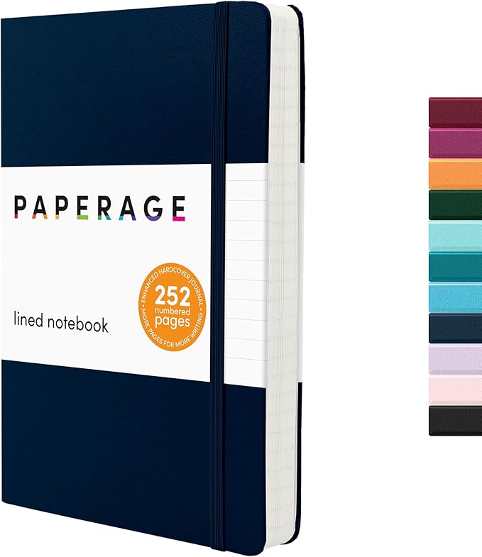 PAPERAGE Lined Journal Notebook, Hardcover Journal for Women & Men, 252 Pages, (5.6 in x 8 in), College Ruled Journaling Notebook for Work, School Supplies & Note Taking, (Navy)