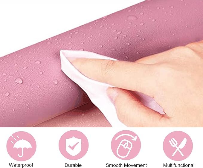 SUJAYU Dual Sided PU Leather Desk Pad, Mouse Pad, Office Desk Mat, Non-Slip Laptop Desk Pad, Waterproof Desk Writing Pad for Office and Home (23.6" x 11.8", Pink+Purple)