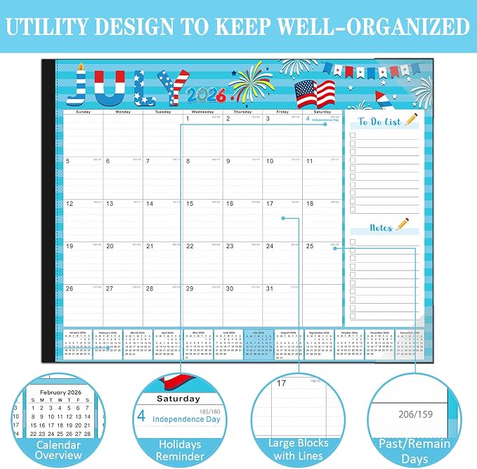 Lateefah Desk Calendar 2026, Large 22'' x 17'' Desk Calendar 2026-2027, 18 Month Desktop Calendars for Home & Office, Use July 2026 to December 2027