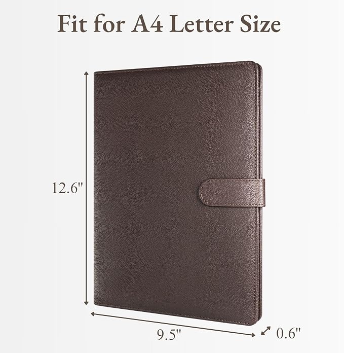 Mymazn Padfolio Portfolio Folder, Faux Leather Interview Resume Folder with Document Organizer & Business Card Holder, Letter-Sized Notepad Legal Pad Holder for Men Women (Coffee)