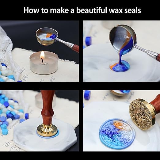 400Pcs Metallic Copper Wax Seal Beads, 4 Colors Bronze/Red Copper/CopperGold/Metallic Blue Wax Seal Kit for Stamp Seals, Decor for Envelope Letter Wedding Invitation (Copper Gold Mix)