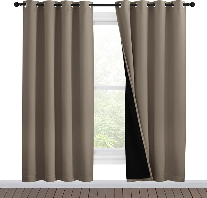NICETOWN Taupe Full Shade Curtain Panels, Pair of Energy Smart & Noise Blocking Out Blackout Drapes for Dining Room Window, Thermal Insulated Guest Room Lined Window Dressing(Taupe, 55 x 78 inch)