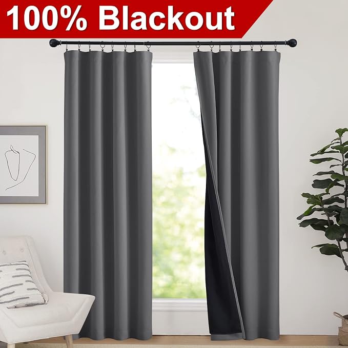 NICETOWN Blackout Curtains for Bedroom, Pair of Energy Smart & Noise Blocking Out Full Shade Curtain Panels, Thermal Insulated Guest Room Rod Pocket Window Dressing(Gray, 42 x 84 inch)