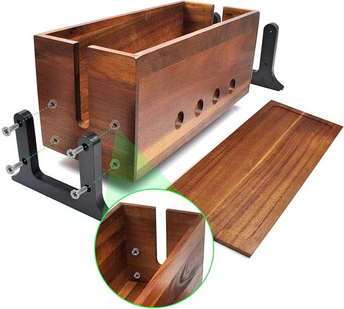 Large Wood Cable Management Box, Vintage Walnut Cord Organizer 14.1" | Hides power strips & TV wires, 14.1 x 6 x 6.3 inches,Ideal for home & office organization