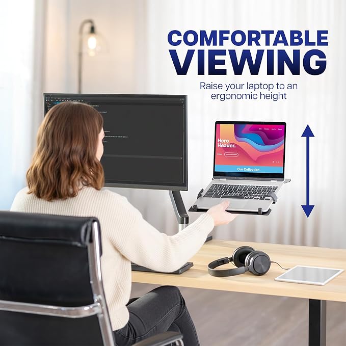 VIVO Universal Adjustable Monitor and Laptop Desk Mount, 17 to 32 inch Monitors, 10 to 15.6 inch Laptops, Dual Mechanical Arm VESA Notebook Stand with C-clamp and Grommet Options, Black, STAND-V002O-L