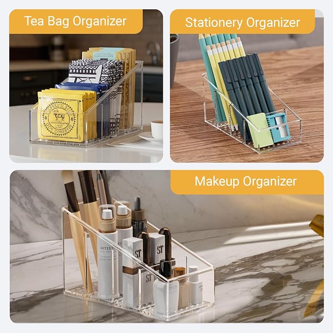 TV Remote Holder, Remote Holder for Table, Remote Control Caddy, Clear PET Remote Control Organizer with 4 Storage Compartments, Mini Desktop Remote Storage for Household, Bedside, Living Room (2)
