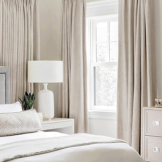 MIULEE 100% Blackout Linen Textured Curtains for Bedroom Solid Thermal Insulated Natural Grommet Room Darkening Curtains & Drapes Luxury Decor for Living Room 52 x 108 Inch (2 Panels)