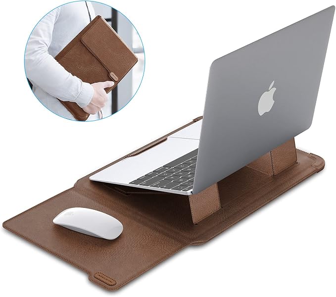Nillkin Laptop Sleeve 15.6 inch, MacBook Sleeve with Adjustable Stand & Mouse Pad, 2 Stand Modes, 15 inch Laptop Case, Slim MacBook Accessories for Samsung/Surface/Chromebook/HP 13-15.6 inch, Brown