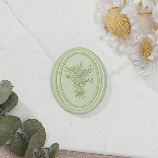UNIQOOO Wax Seal Stickers - Vintage Photo Frame Floral Bouquet Wedding Invitation Envelope Seal Stickers, 50 Pcs Self-Adhesive Sage Green Stickers, Perfect for Invitation, Gift Wrapping, Party