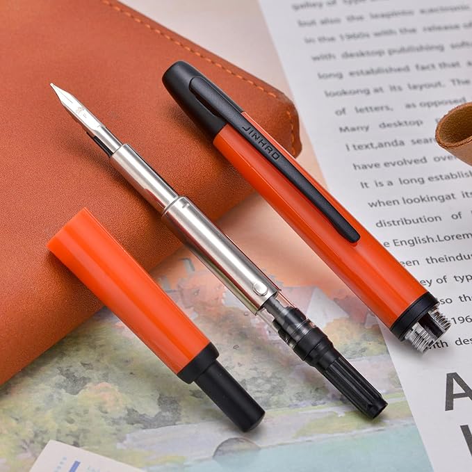 Jinhao 20 Press Retractable Fountain Pen Extra Fine Nib with Converter Resin Writing Gift Pen, Dark Red with Black Clip