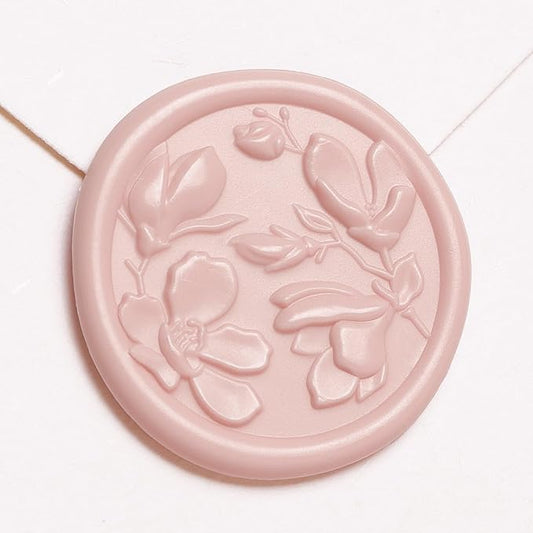 UNIQOOO Wax Seal Stickers - 3D Magnolia Wedding Invitation Envelope Botanical Seal Stickers, 50 Pcs Self- Adhesive Blush Pink Stickers, Perfect for Invitation, Christmas, Gift Wrapping, Party
