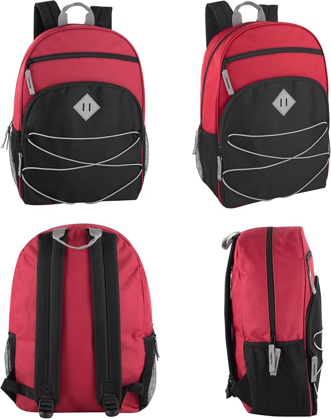Trail maker Kids Backpacks with School Supplies for Boys, Girls | 30 Piece Back to School Supplies Set with 17" Bungee Backpack (Red & Black)
