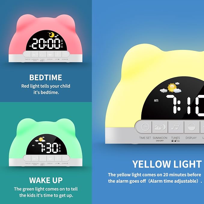 Wake Up Night Light Alarm Clock, Colorful LED Desk Clock, Gift for Kids