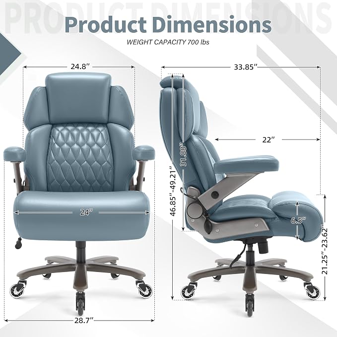 Big and Tall Office Chair 700lbs, Ergonomic High Back Computer Desk Chair | Adjustable Headrest&Lumbar Support, 3D Flip Arms, Large Wheels, Heavy Duty Metal Base, Thick Padded Wide Seat Executive Chair