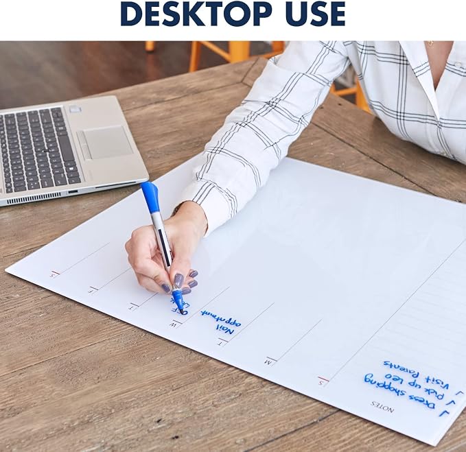 Quartet Glass Desktop Weekly Planner, 17" x 22", Whiteboard, Dry Erase Surface, Clean Erase, Includes 1 Dry Erase Marker, White (GDP2217W)