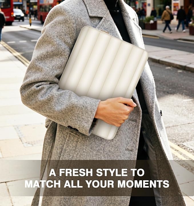 MoKo 15.6 Inch Puffy Laptop Sleeve, Laptop Carrying Bag Compatible with MacBookAir 15" / Pro 14" M4/M3/M2 2025/2024/2023, Galaxy Tab S10 FE Ultra 14.8" 2025, Notebook Travel Bag, Milky White