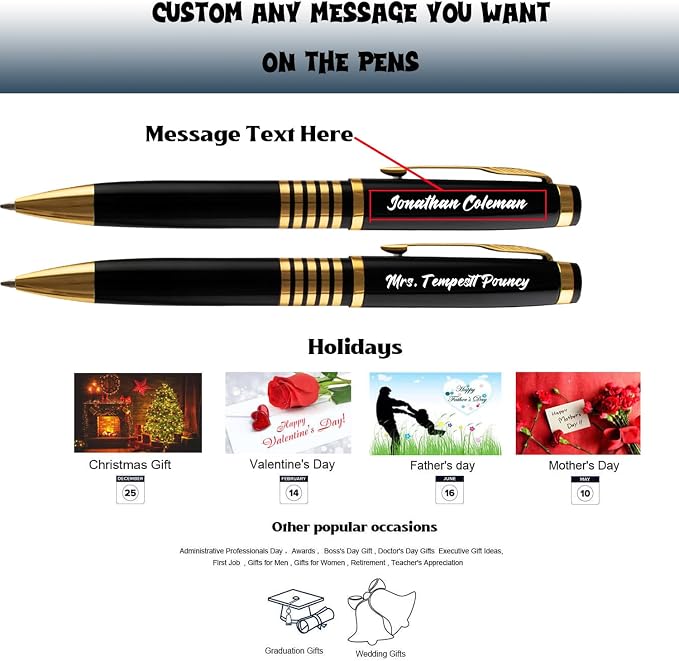 Yastar Personalized Ballpoint Pen with a custom Medal Gift Box 2 extra Black Ink Refills Engraved with Your Message Personal or Business Name on the Pens Perfect for Office Friends Employees