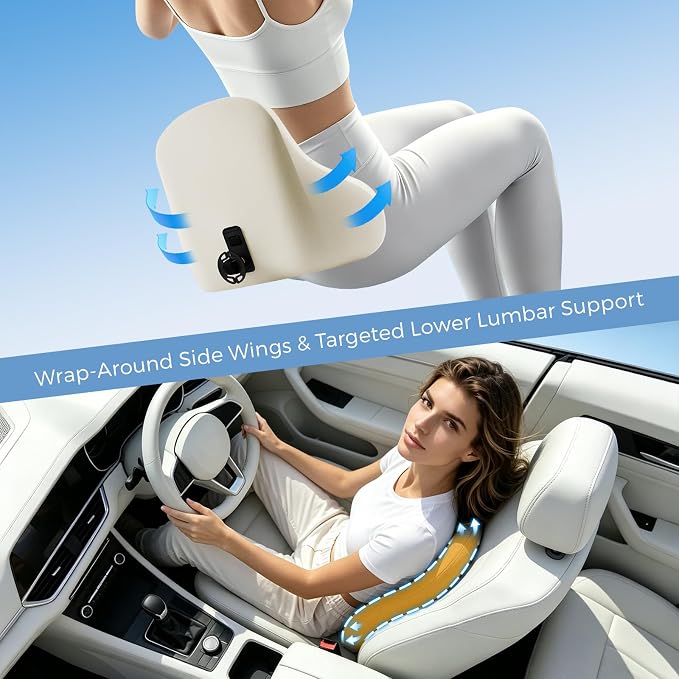 BABUR Ergonomic Memory Foam Lumbar Support Pillow for Car, Back Pain Relief | Ergonomic 100% Memory Foam, Back Pain Relief, Comfort Lower Back Support for Office Chairs, Car Seat, Wheelchair