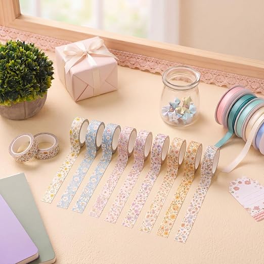 12 Rolls Watercolor Floral Washi Tape Set 15 mm Vintage Flower Decorative Masking Tape for Summer School Arts DIY Craft Scrapbook Journal Supplies Gifts(Vintage,Little Flowers)