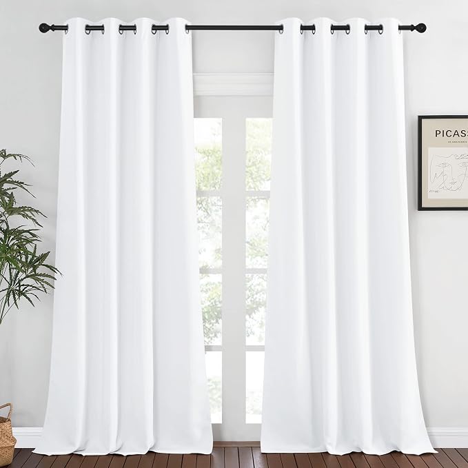 NICETOWN Room Darkening White Curtain for Living Room - Grommet Thermal Drape Sound Reducing Heat Blocking Window Treatments for Living Room/Doorway (1 Panel, W52 x L90)