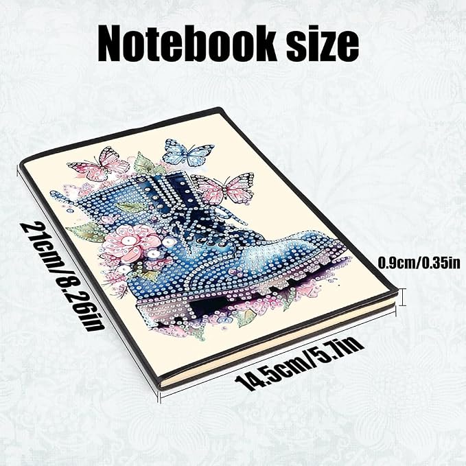 FRANDEK A5 50-Page DIY Butterfly Boots Diamond Art Painting Notebook with Beautiful Patterns, Special Shaped Diamond Art Craft for Beginners Adults Gift