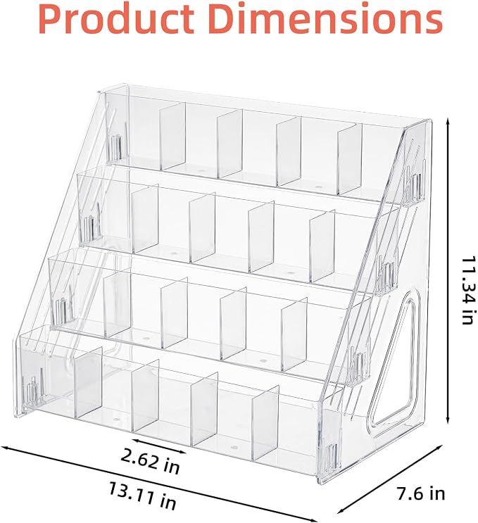 Acrylic Pen Pencil Holder for Desk With 20 Compartment Desk Organizers and Accessories,Durable Material Can Hold Pen Brush Cosmetic Scissor Clip Tape staplers Fit Home Office School(4 Tier)