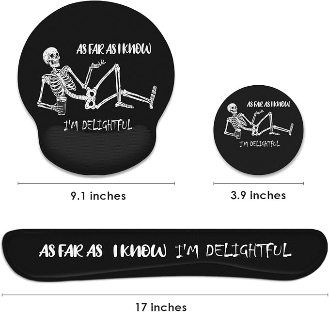 Britimes Skull Skeleton Black Ergonomic Mouse Pad Set with Wrist Rest Non-Slip Rubber Base Wrist Cushion Support and Coasters Mousepad with Wrist Support for Computer Keyboard and Desk