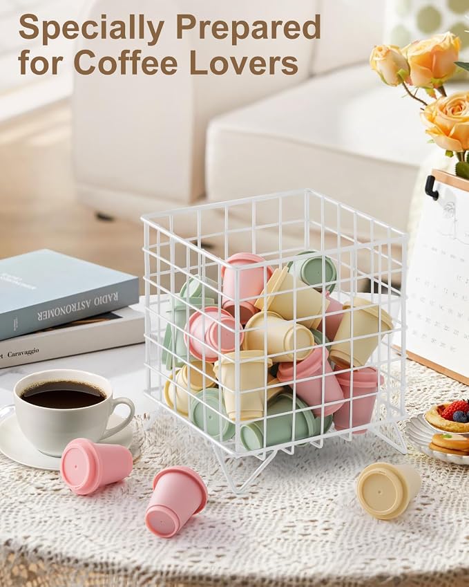K Cup Holders for Counter, Coffee Pod Holder, White, 5.3x5.3x6.3 Inch | Coffee Bar Organizer, K Cup Holders for Counter, Large Capacity Coffee Pods Organizer, for Kitchen Counter & Office Desktop
