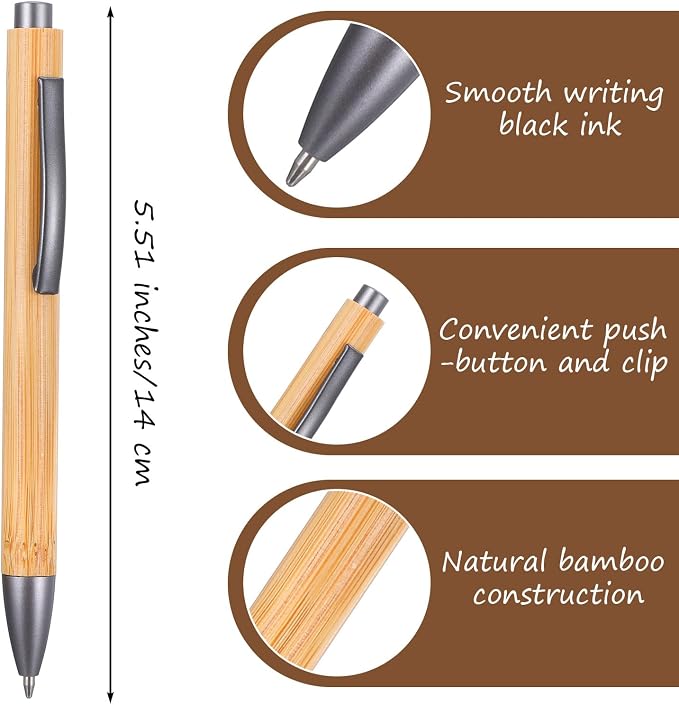 100pcs Wooden Bamboo Pens Bulk Wood Retractable Ballpoint Pen Black Ink 1mm Thank You Wooden Pens Engraving Wood Ballpoint Pen for Office School Teacher Coworker Student Journal Graduation Gifts