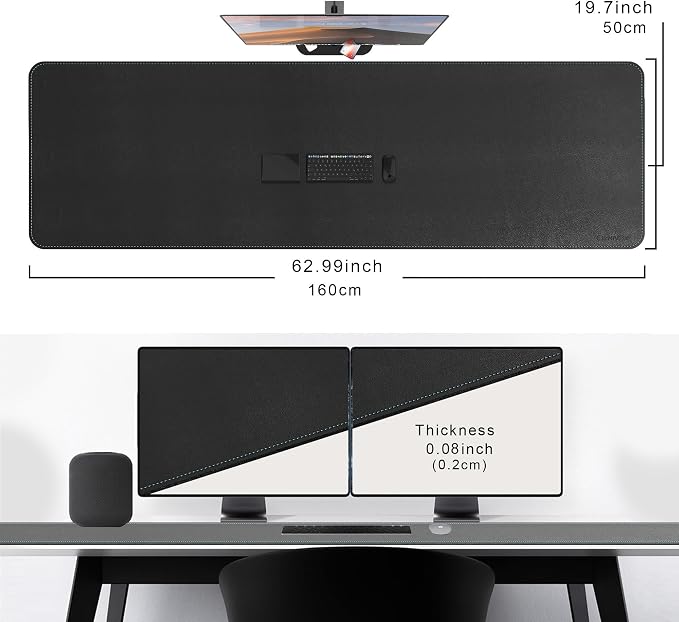 CENNBIE Leather Desk Mat Large, 63" x 19.6" Desk Pad Blotter Protector, Extended Non-Slip Mouse Pad, Waterproof PU Leather Large Mouse pad for Desk Office and Home (Black)