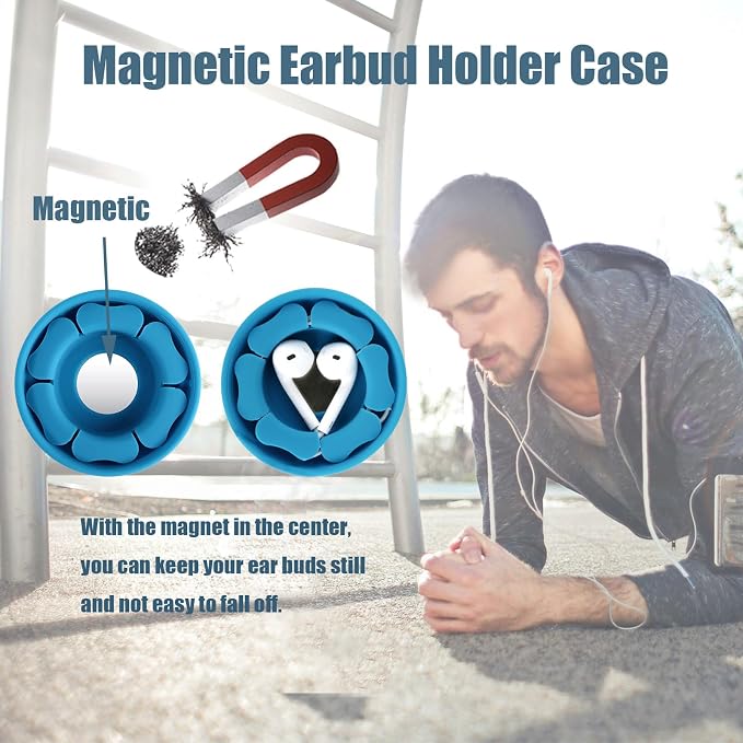 MAIRUI Wired Earbud Case Earphone Headphone Cord Organizer Earbuds Wrap Soft Silicone Magnetic Holder Storage Tangle Free Cable Winder(Peacock Blue)