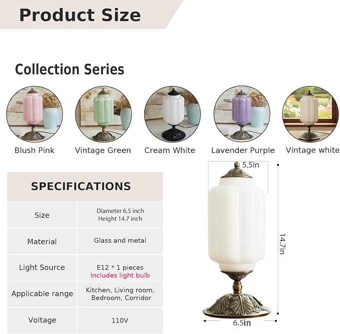 Vintage Touch Bedside Table Lamp, Elegant Green Glass Bedside Desk Lamp 3 Way Dimmable with USB C+A Charging Ports - Bedroom Nightstand & Living Room Essential (Vintage White, 6.5)