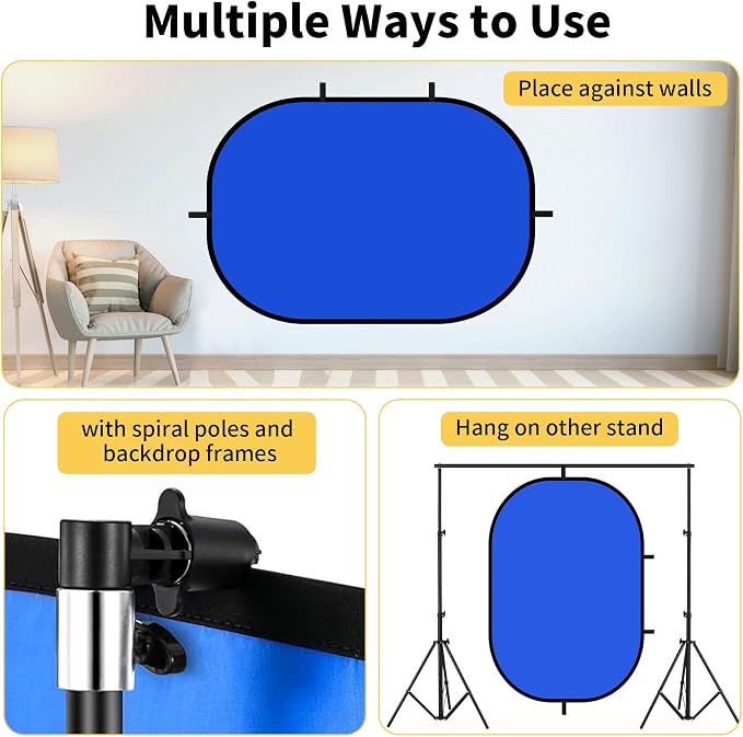 5x6.6ft Blue Grey Backdrop for Photography, 2-in-1 Pop Up Collapsible Photo Background with Clip and Carry Case for YouTube Videos Studio Props