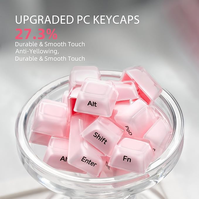 OHY XVX Jelly R2 Side-Printed Translucent MDA Profile Keycap Set, 122 Keys Double Shot PC+ABS Keycaps for MX Switches & ANSI Layout Mechanical Keyboards-Pink
