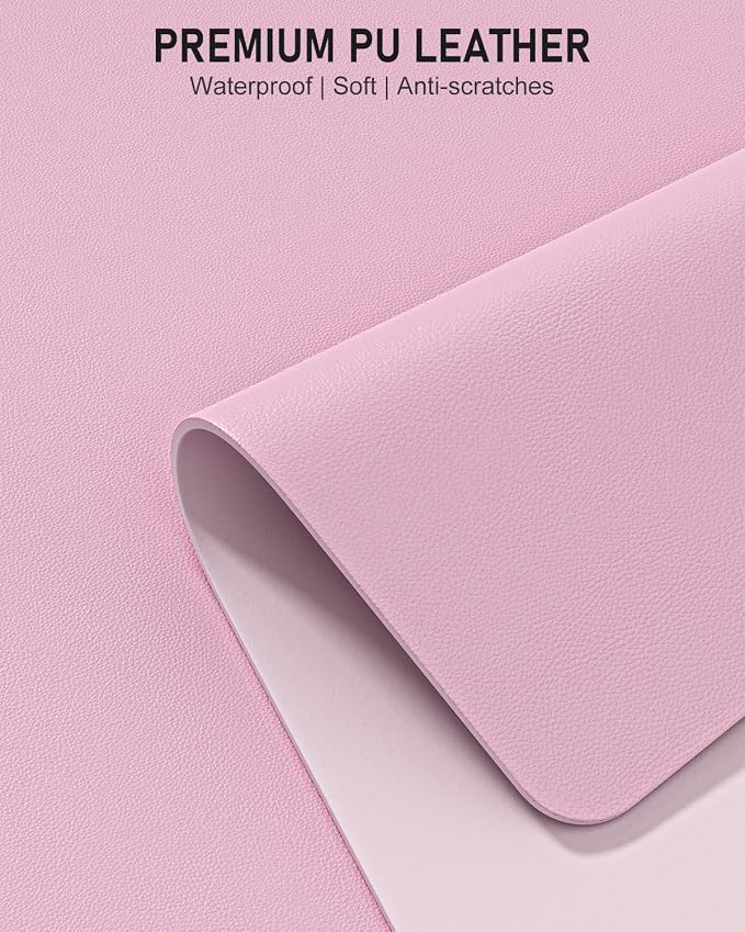 Desk Pad, 30" x 14" PU Leather Non-Slip Desk Mat Large Mouse Pad for Desktop, Waterproof Laptop Computer Writing Mat for Office, Home, Work, Gaming, Pink