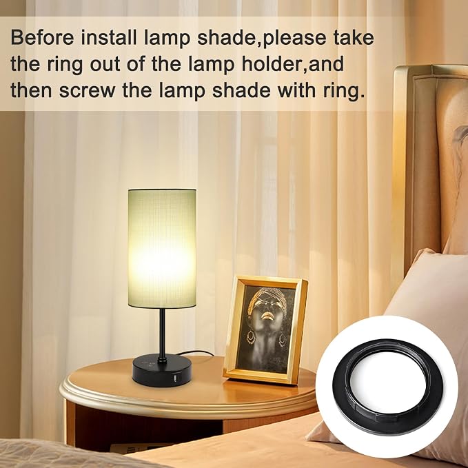Unicozin Table Lamp for Bedroom, 3 Color Temperatures, 7 RGB Colors, Adjustable Brightness, Dual USB Charging Ports, Ambience Nightstand Light with Blue Shade, Desk Lamp for Kids Reading Home Office