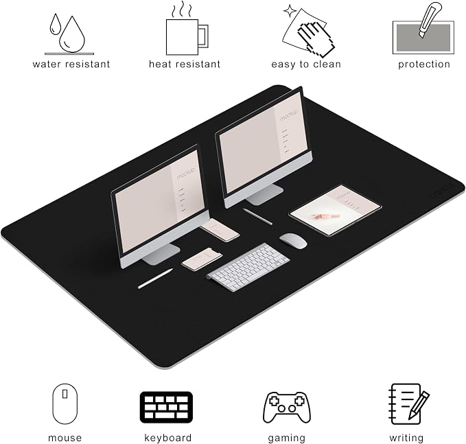 Chihein 59" x 32" 4XL PU Leather Desk Mat (Black/Gray), Huge Mouse Pad, Dual Sided Desk Pad Protector, Waterproof Writing Blotter for Gaming/Office/Home