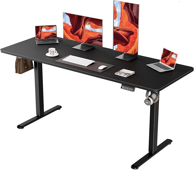 63"x24" Standing Desk, Height Adjustable Sit-Stand Home Office, Black | Electric Adjustable Standing Desk, Sit to Stand Computer Office Desk with Splice Board, Memory Preset, Lifts 28.7''-46.5"