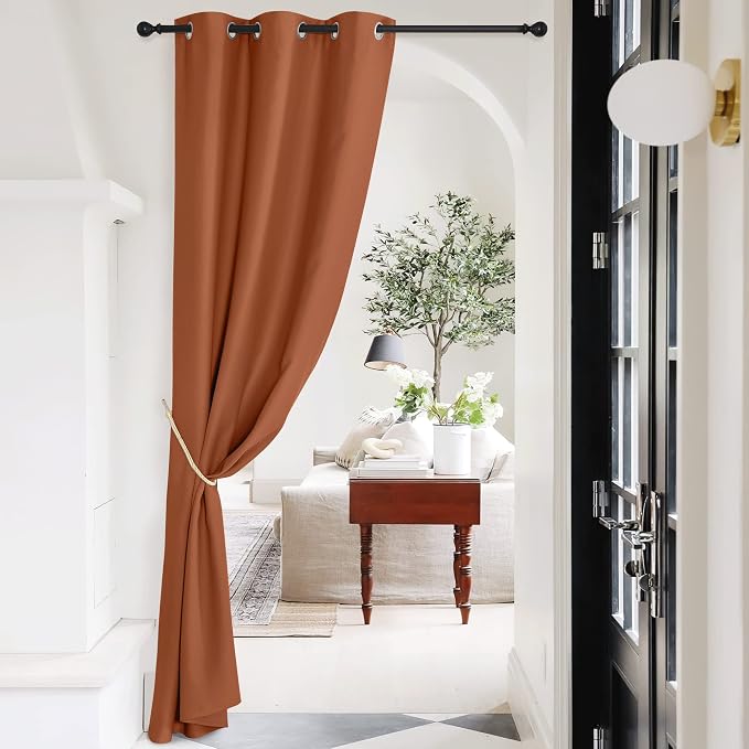 NICETOWN Burnt Orange Privacy Heat Blocking Blackout Thermal Insulated Door Curtain, Soundproof Grommet Top Bedroom Doorway Curtains Closet Curtain, 42" x 95", 1 Panel