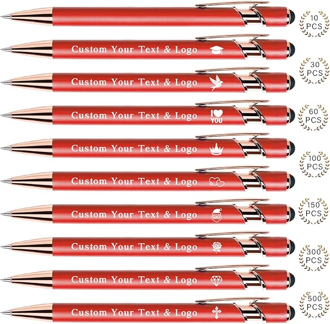 Bulk Custom Pens Personalized, Customized Pens with Name/Logo on Both Sides Gifts, Black Ink Engraved Ballpoint with Stylus, Ideal for Business, Birthday, Party, Wedding, School, Metal Material