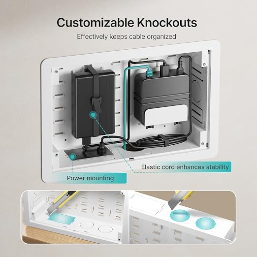 9" in-Wall Media Box Recessed Outlet Cable Management Kit 2 Pack | Structured Media Enclosure, One Connect & Network Switches, Fits Fire TV Stick Samsung, Recessed In-Wall Design, 2 Pack