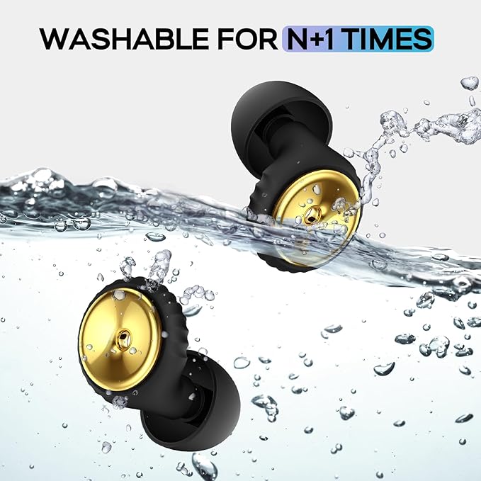 2 Pairs Noise Cancelling Earplugs with Premium Metal Design and Elegant Gift Box – for Sleeping, Concerts, Travel, Noise Sensitive – 35dB Reusable Silicone Earplugs for Men and Women,Gold
